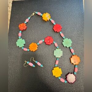 Handmade Southwestern Style Natural Stone Necklace and Earring Set